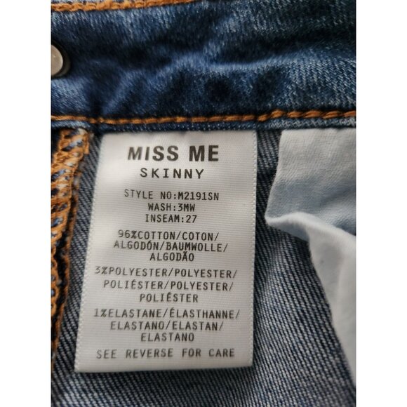 MISS ME Medium Wash Distressed Jeans w/Side Stripe Inlay  Sz 26" x 27" x 9" Rise - Picture 7 of 9